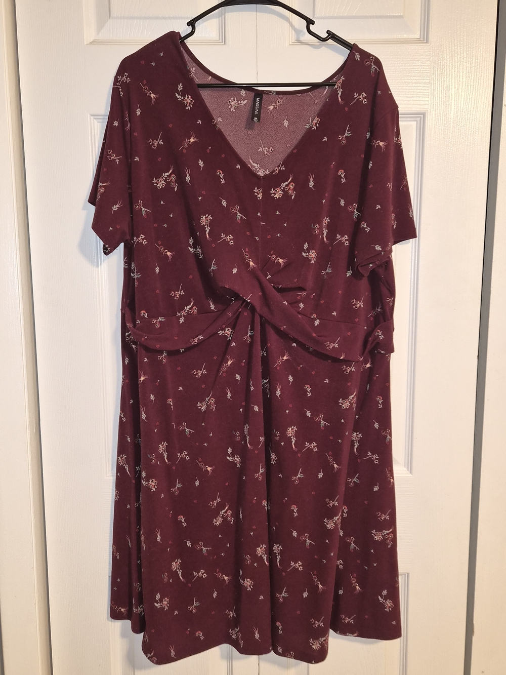 Massini Burgundy Floral Twist-Front Dress